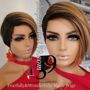 Short human hair pixie wig with long side